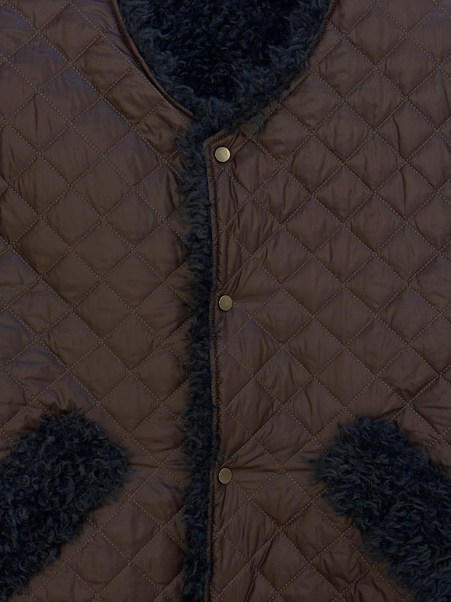 Cacao & Navy Reversible Sleeveless Quilted Faux Fur Vest