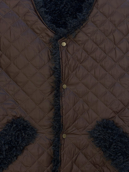 Cacao & Navy Reversible Sleeveless Quilted Faux Fur Vest