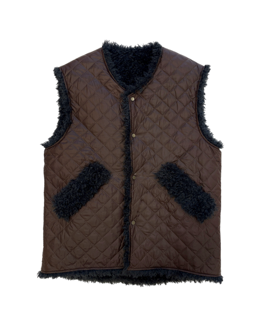 Cacao & Navy Reversible Sleeveless Quilted Faux Fur Vest