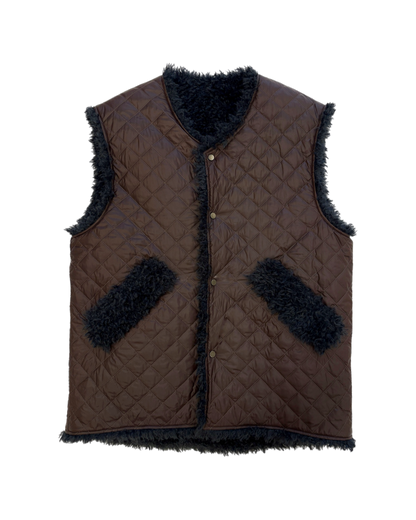 Cacao & Navy Reversible Sleeveless Quilted Faux Fur Vest