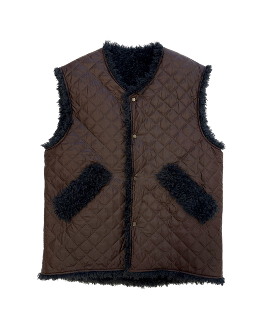 Cacao & Navy Reversible Sleeveless Quilted Faux Fur Vest