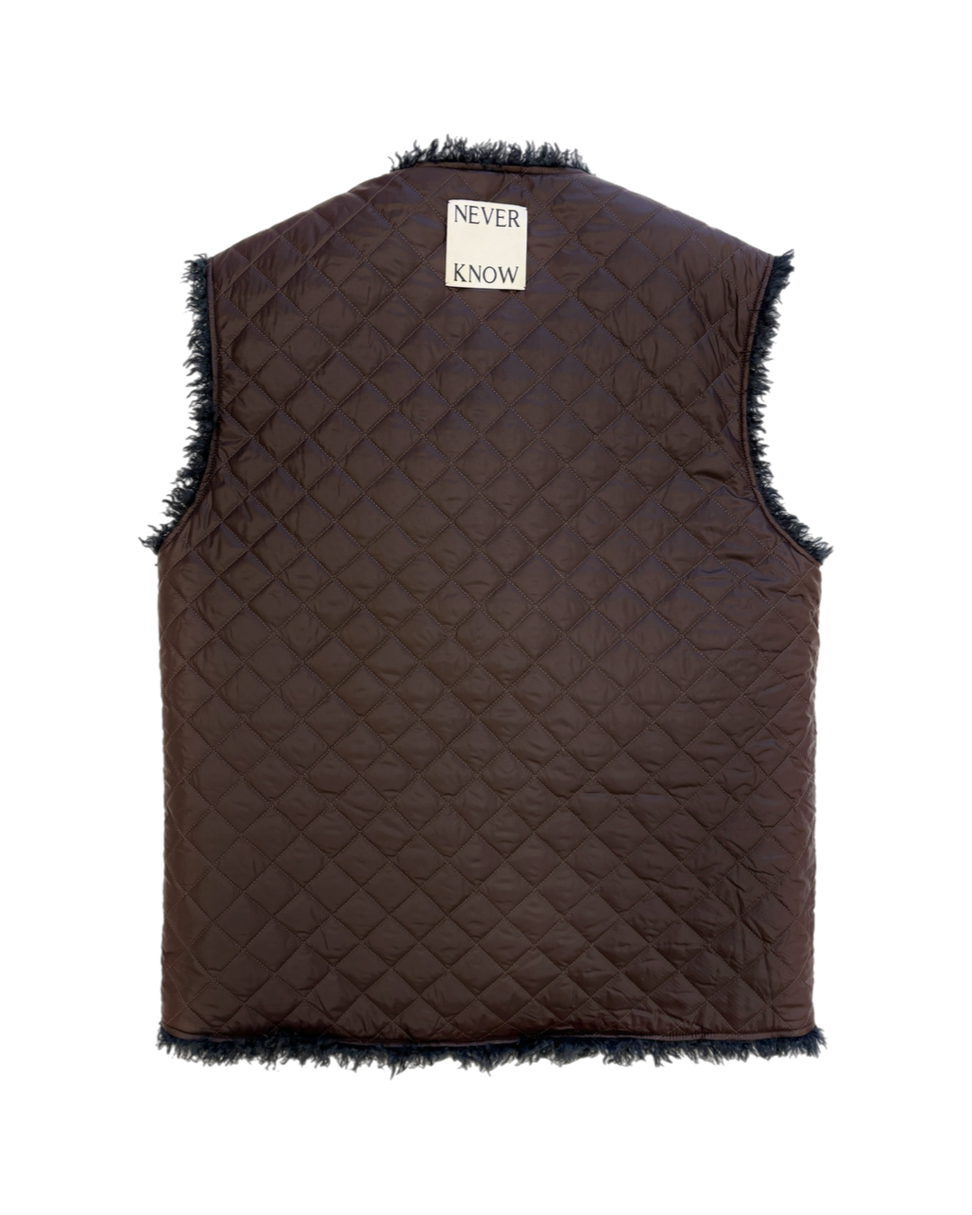 Cacao & Navy Reversible Sleeveless Quilted Faux Fur Vest