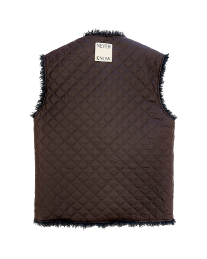 Cacao & Navy Reversible Sleeveless Quilted Faux Fur Vest