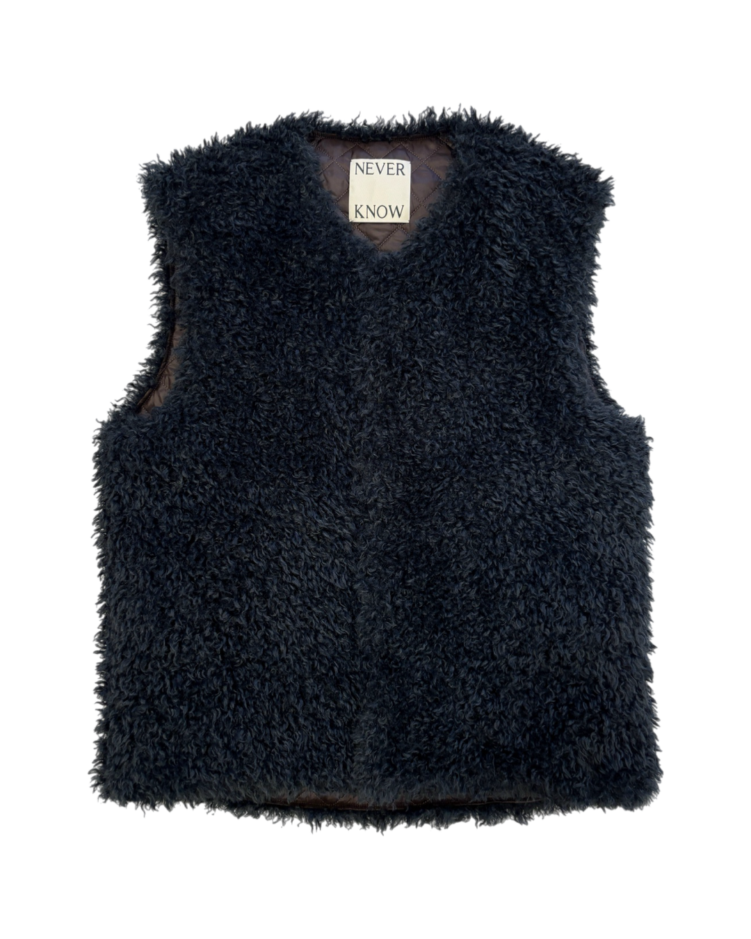 Cacao & Navy Reversible Sleeveless Quilted Faux Fur Vest