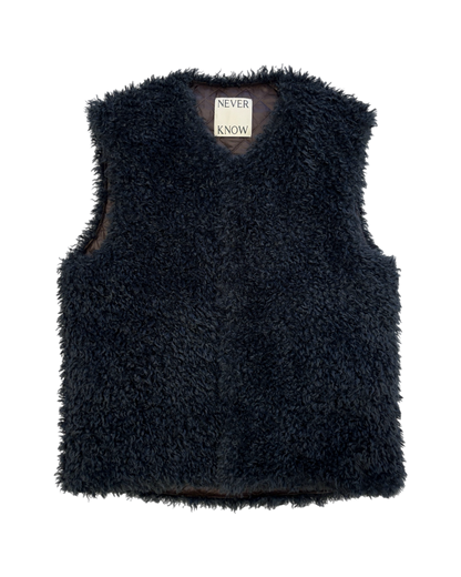 Cacao & Navy Reversible Sleeveless Quilted Faux Fur Vest