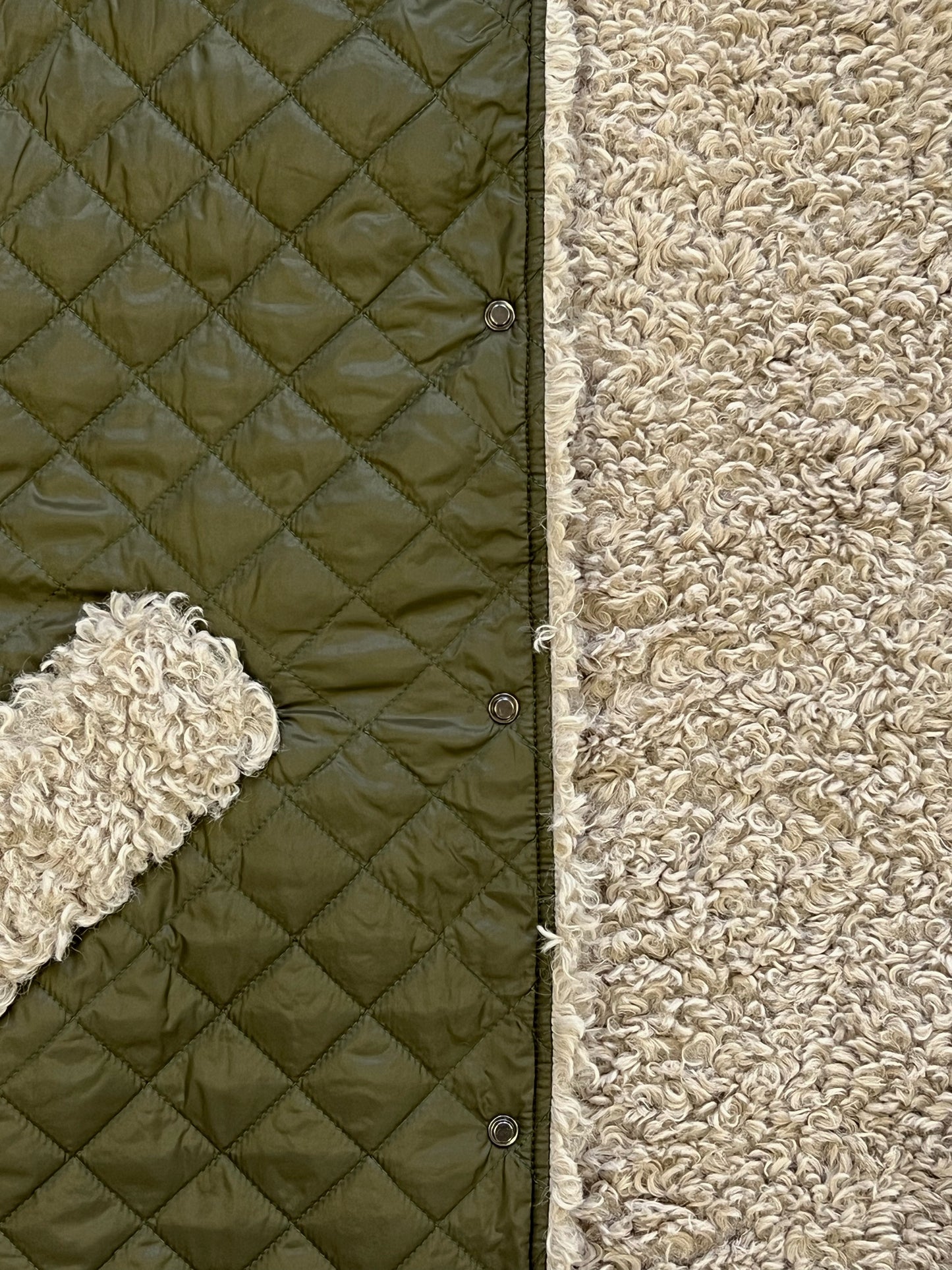 Olive & Ivory Reversible Sleeveless Quilted Faux Fur Vest