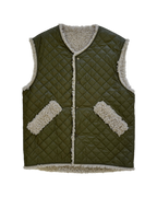 Olive & Ivory Reversible Sleeveless Quilted Faux Fur Vest