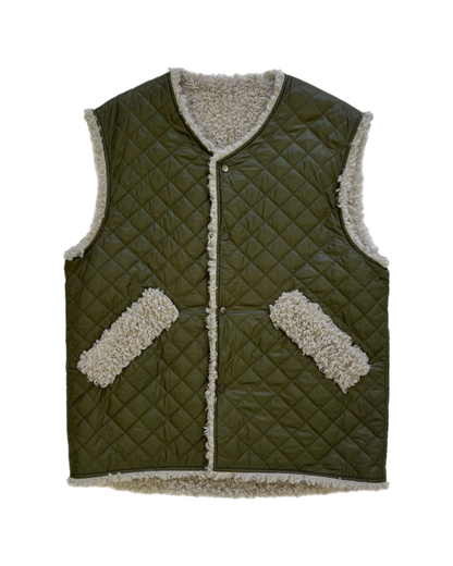 Olive & Ivory Reversible Sleeveless Quilted Faux Fur Vest