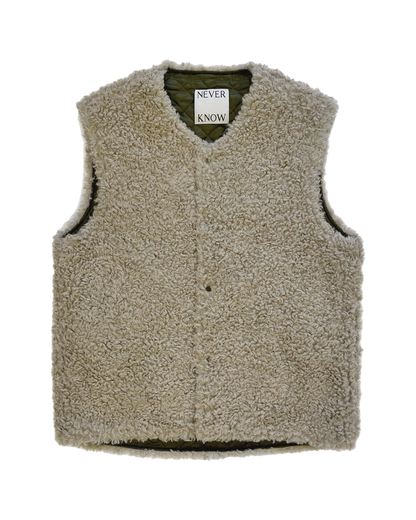 Olive & Ivory Reversible Sleeveless Quilted Faux Fur Vest