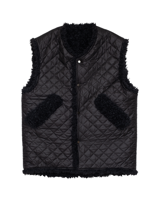 Black Reversible Sleeveless Quilted Faux Fur Vest