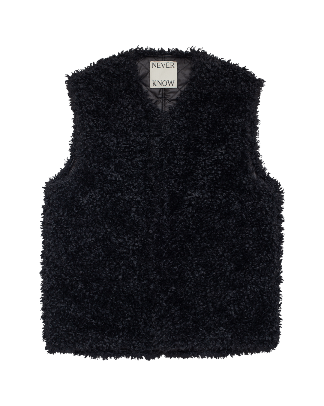 Black Reversible Sleeveless Quilted Faux Fur Vest