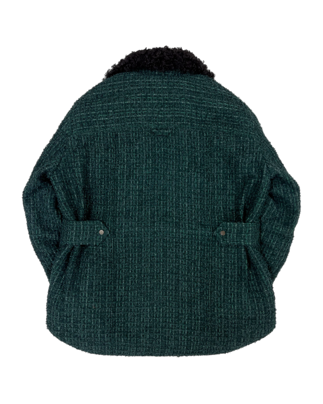 Emerald Tweed & Faux Fur Oversized Shirt Jacket