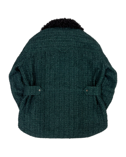 Emerald Tweed & Faux Fur Oversized Shirt Jacket