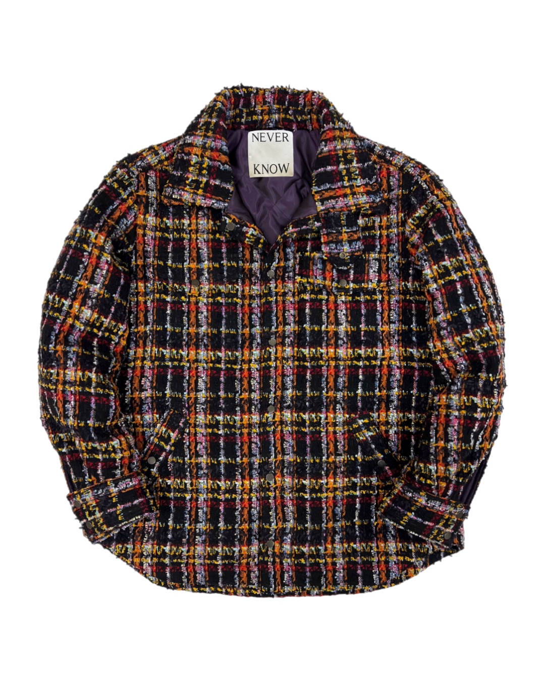 Black & Multicolor Plaid Tweed Oversized Shirt Jacket