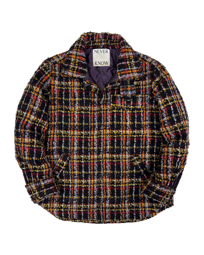 Black & Multicolor Plaid Tweed Oversized Shirt Jacket