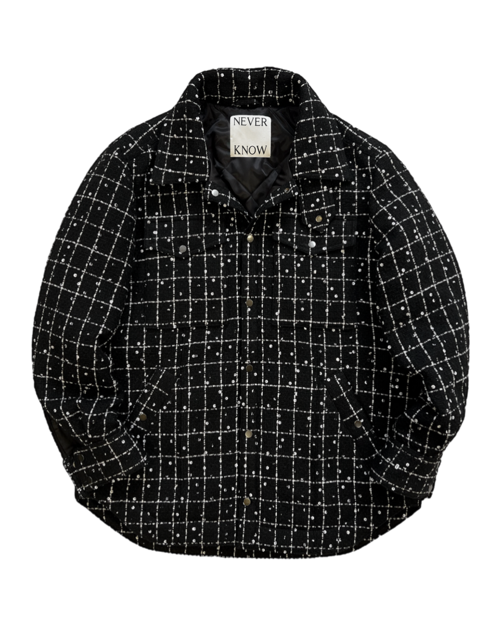 ブラック＆ホワイトチェックツイードオーバーサイズシャツジャケット