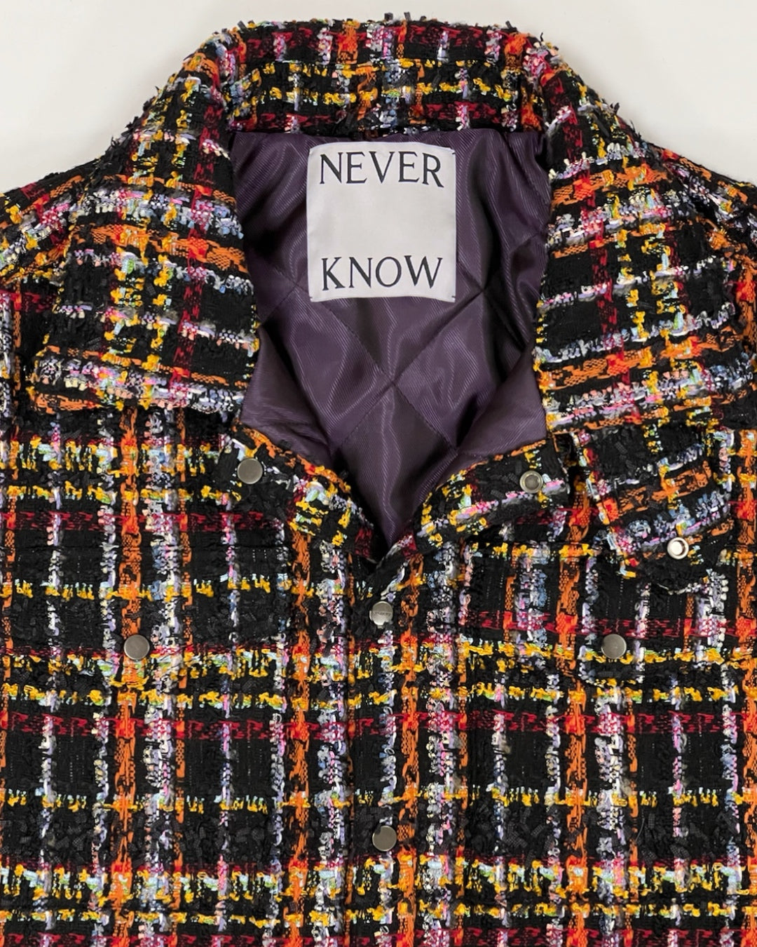 Black & Multicolor Plaid Tweed Oversized Shirt Jacket