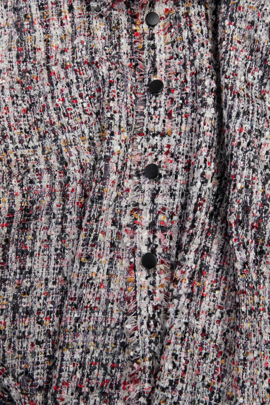 Multicolor Melange Oversized Raw Cut Tweed Shirt