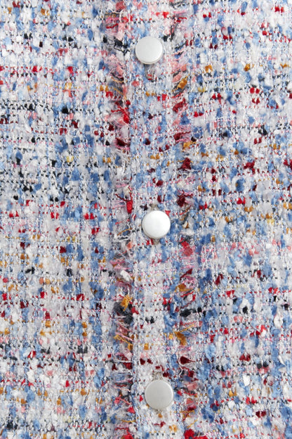 Light Blue Multicolor Melange Oversized Raw Cut Tweed Shirt