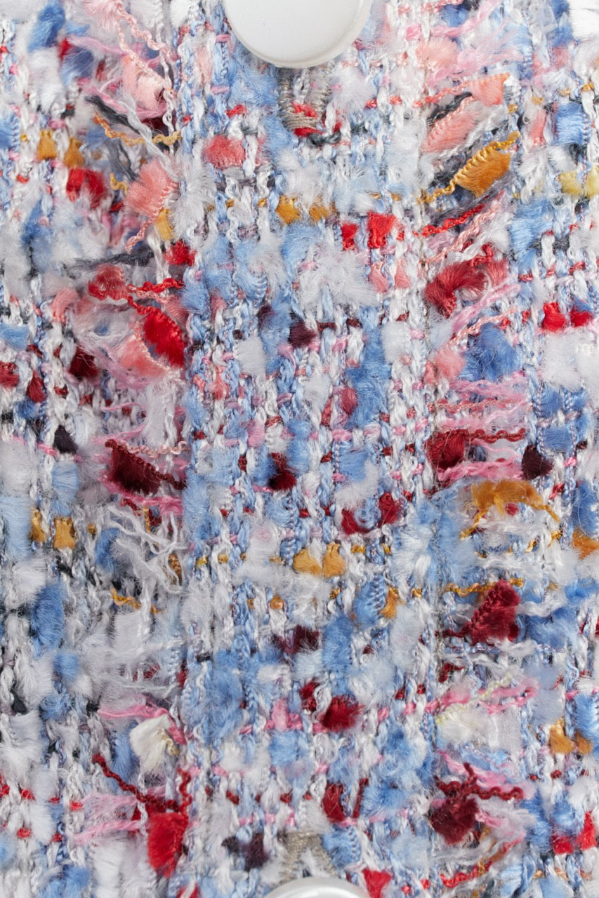 Light Blue Multicolor Melange Oversized Raw Cut Tweed Shirt