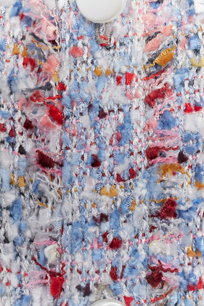 Light Blue Multicolor Melange Oversized Raw Cut Tweed Shirt