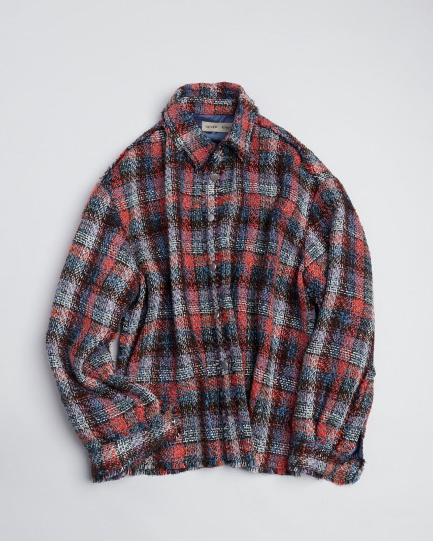 新品 READYMADE 23AW CHECK TWEED SHIRT Red & Blue Check Oversized Raw Cut Tweed Shirt – NEVER KNOW
