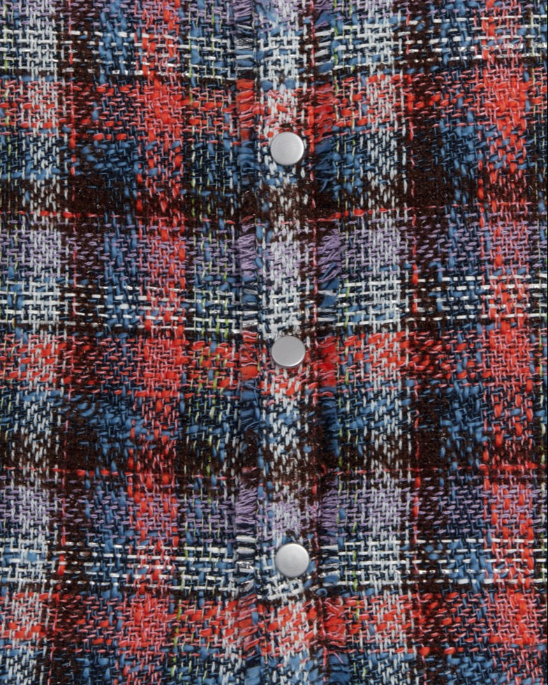 Red & Blue Check Oversized Raw Cut Tweed Shirt – NEVER KNOW