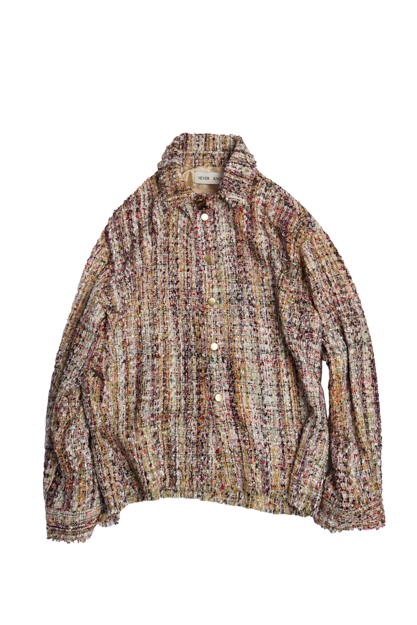 Golden Multicolor Melange Oversized Raw Cut Tweed Shirt