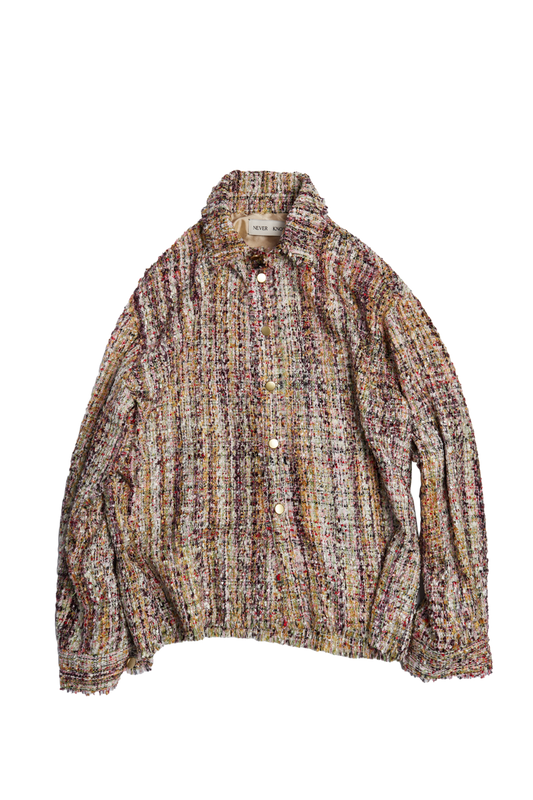 Golden Multicolor Melange Oversized Raw Cut Tweed Shirt