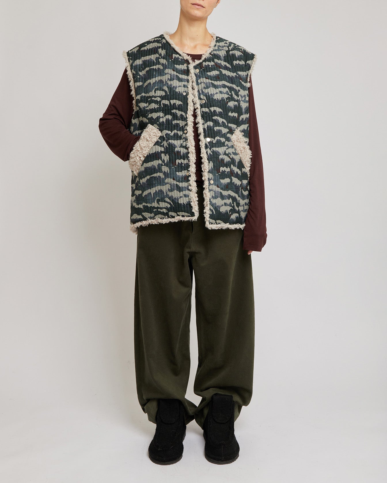 Japanese Mountains Reversible Sleeveless Quilted Faux Fur Vest