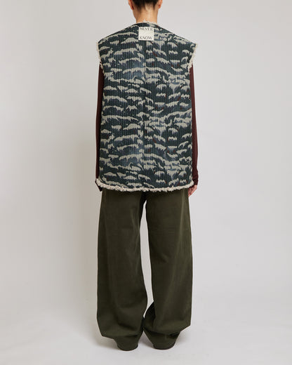 Japanese Mountains Reversible Sleeveless Quilted Faux Fur Vest