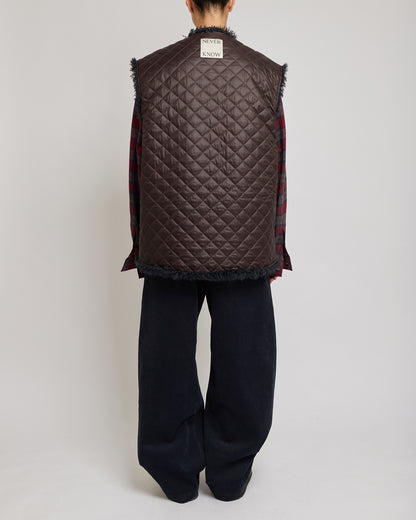 Cacao & Navy Reversible Sleeveless Quilted Faux Fur Vest