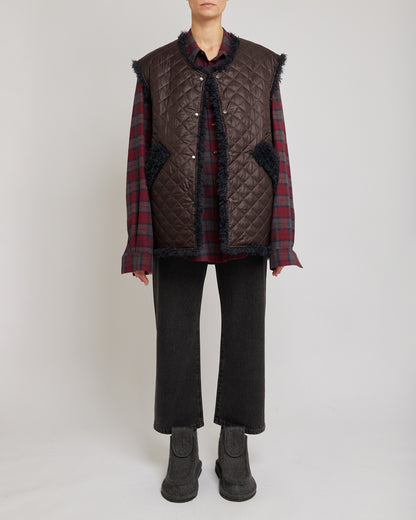 Cacao & Navy Reversible Sleeveless Quilted Faux Fur Vest