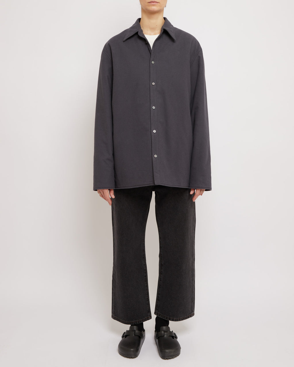 アンスラサイト パッド入りコットンスエードシャツ