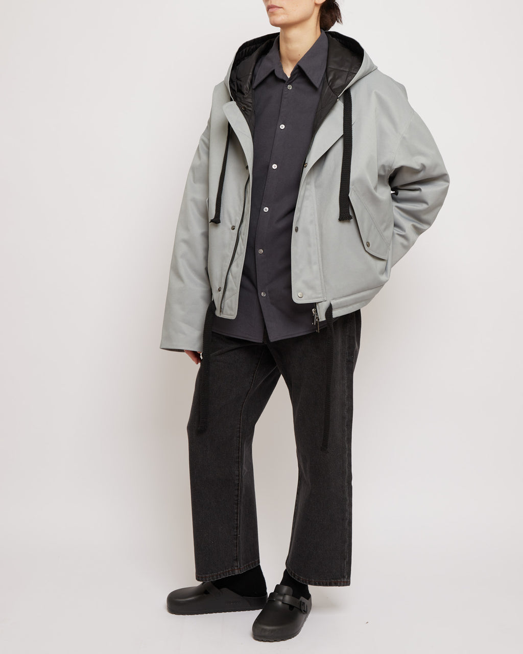 アンスラサイト パッド入りコットンスエードシャツ