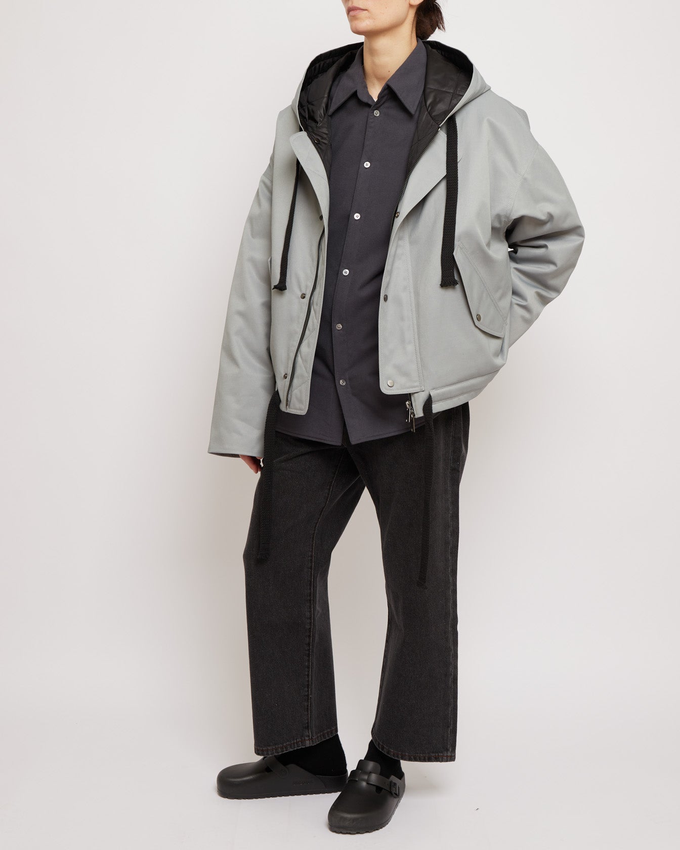 アンスラサイト パッド入りコットンスエードシャツ