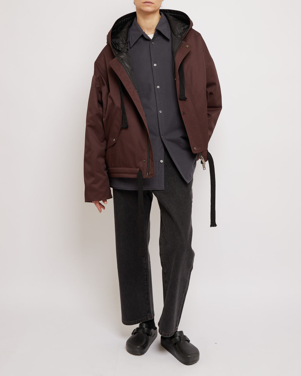 アンスラサイト パッド入りコットンスエードシャツ