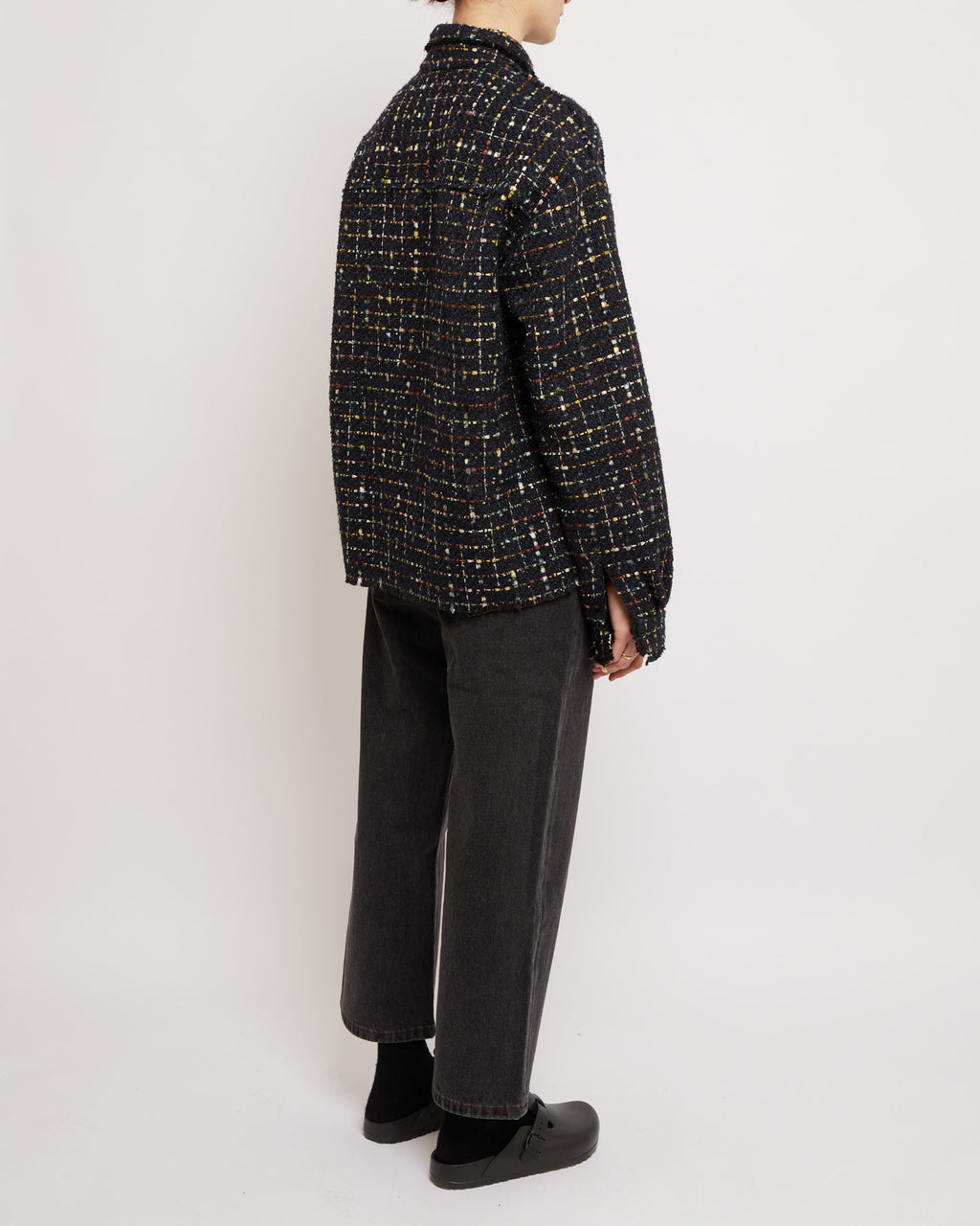 Sparkly Dark Navy Oversized Raw Cut Tweed Shirt