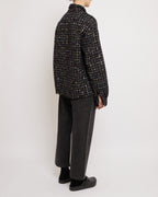 Sparkly Dark Navy Oversized Raw Cut Tweed Shirt