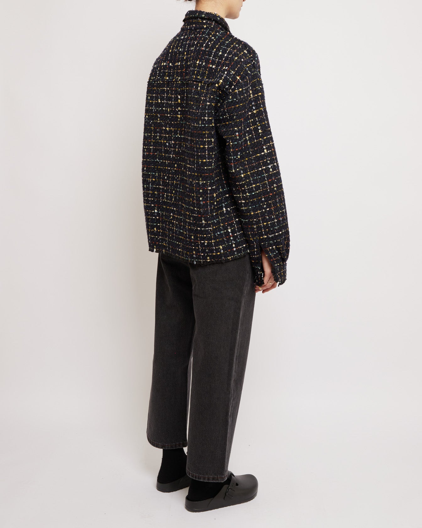 Sparkly Dark Navy Oversized Raw Cut Tweed Shirt