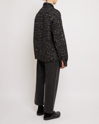 スパークルダークネイビーのオーバーサイズローカットツイードシャツ