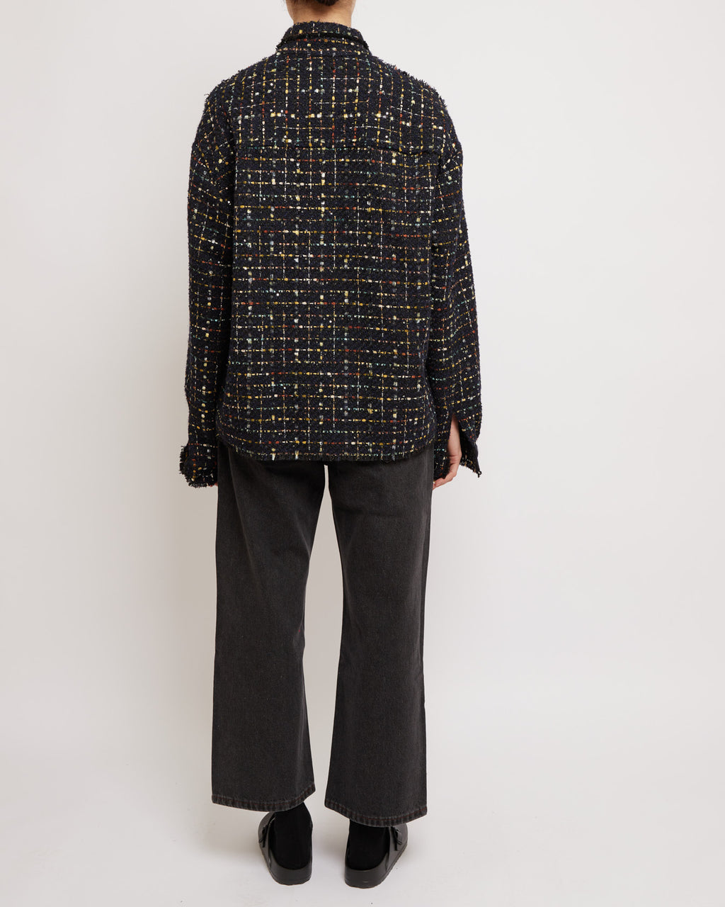 Sparkly Dark Navy Oversized Raw Cut Tweed Shirt