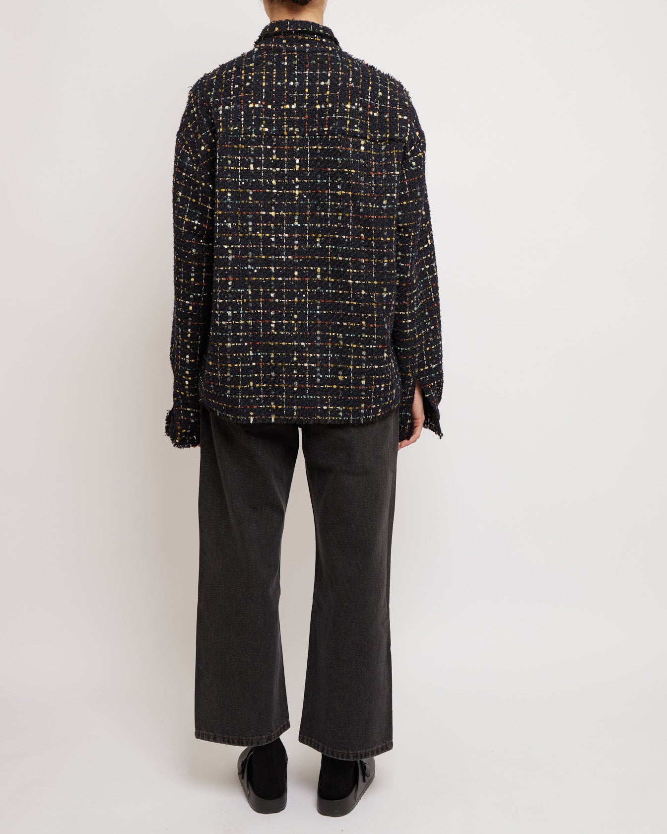 Sparkly Dark Navy Oversized Raw Cut Tweed Shirt