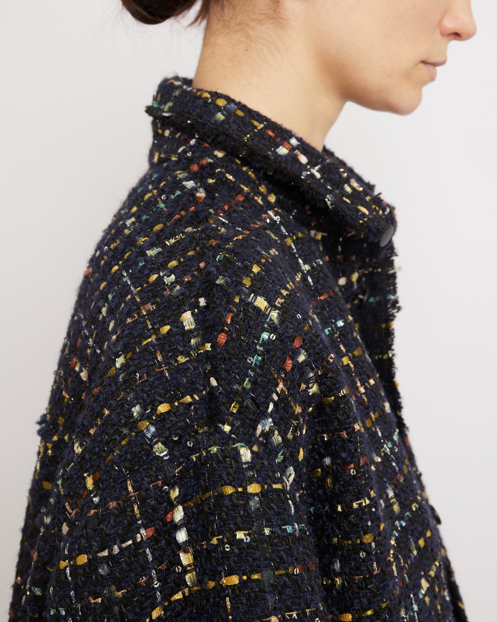 Sparkly Dark Navy Oversized Raw Cut Tweed Shirt