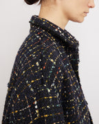 Sparkly Dark Navy Oversized Raw Cut Tweed Shirt
