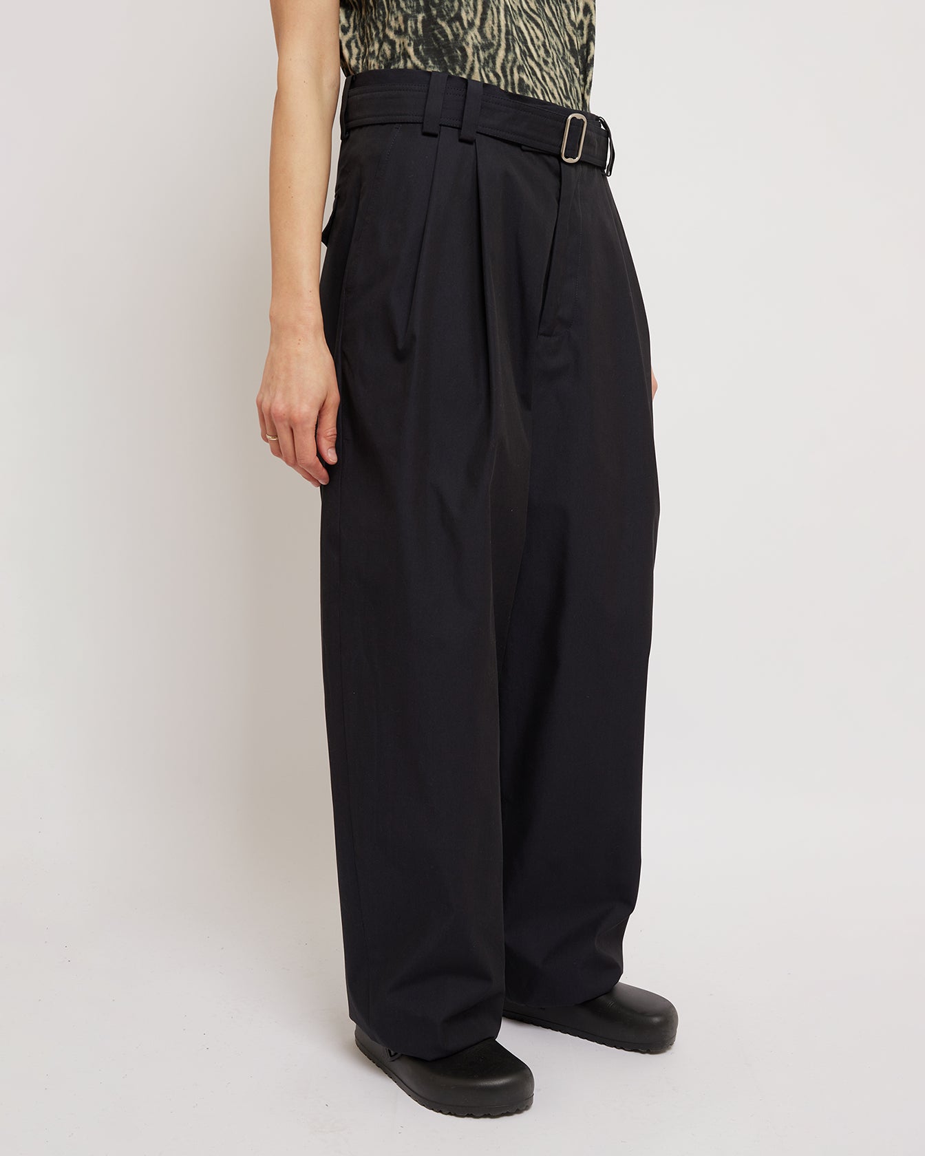 Dark Navy Belted Pleated Pants