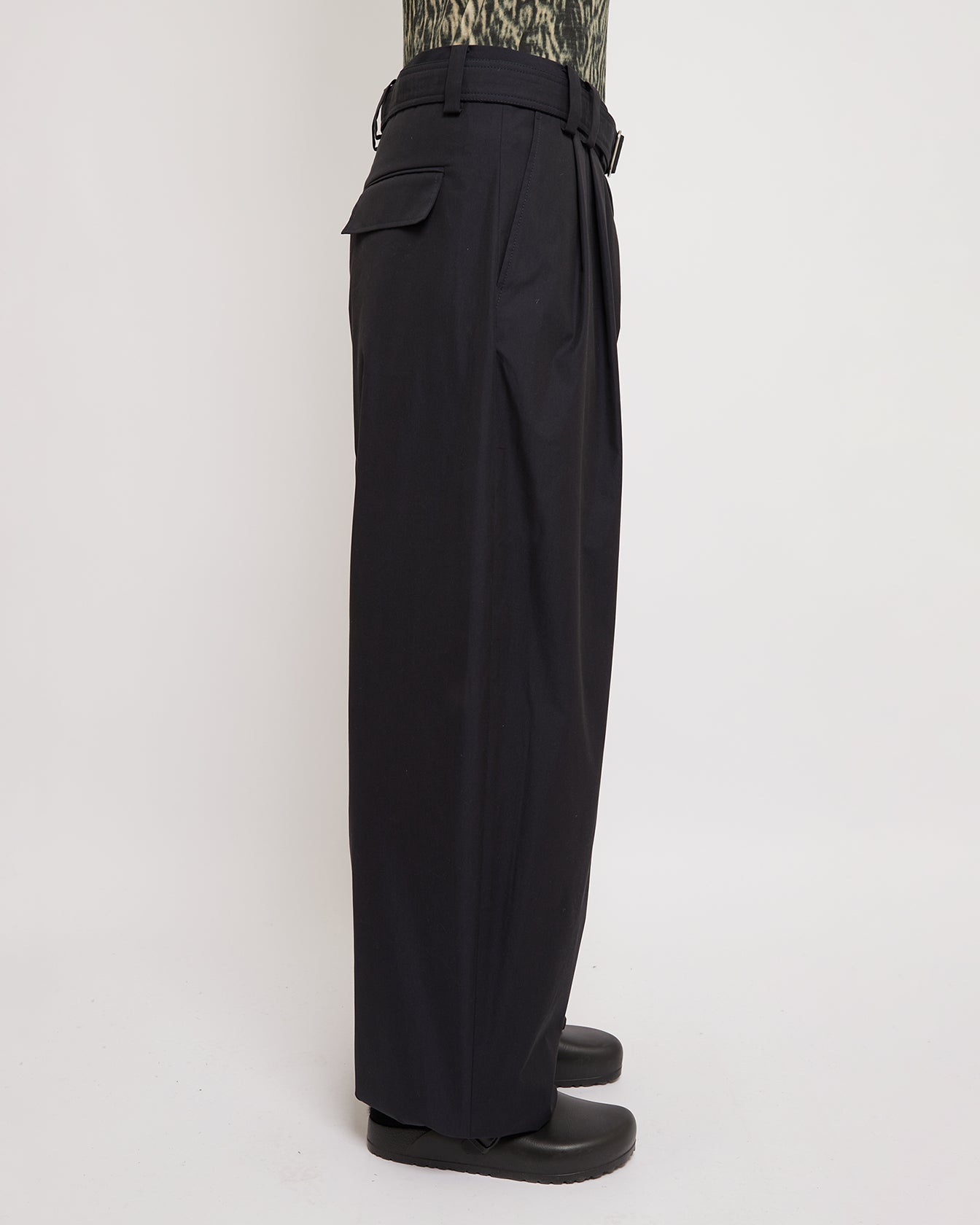 Dark Navy Belted Pleated Pants