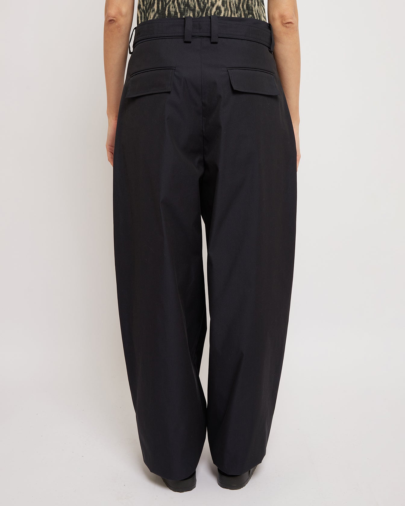 Dark Navy Belted Pleated Pants