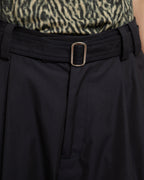 Dark Navy Belted Pleated Pants