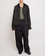Sparkly Dark Navy Oversized Raw Cut Tweed Shirt